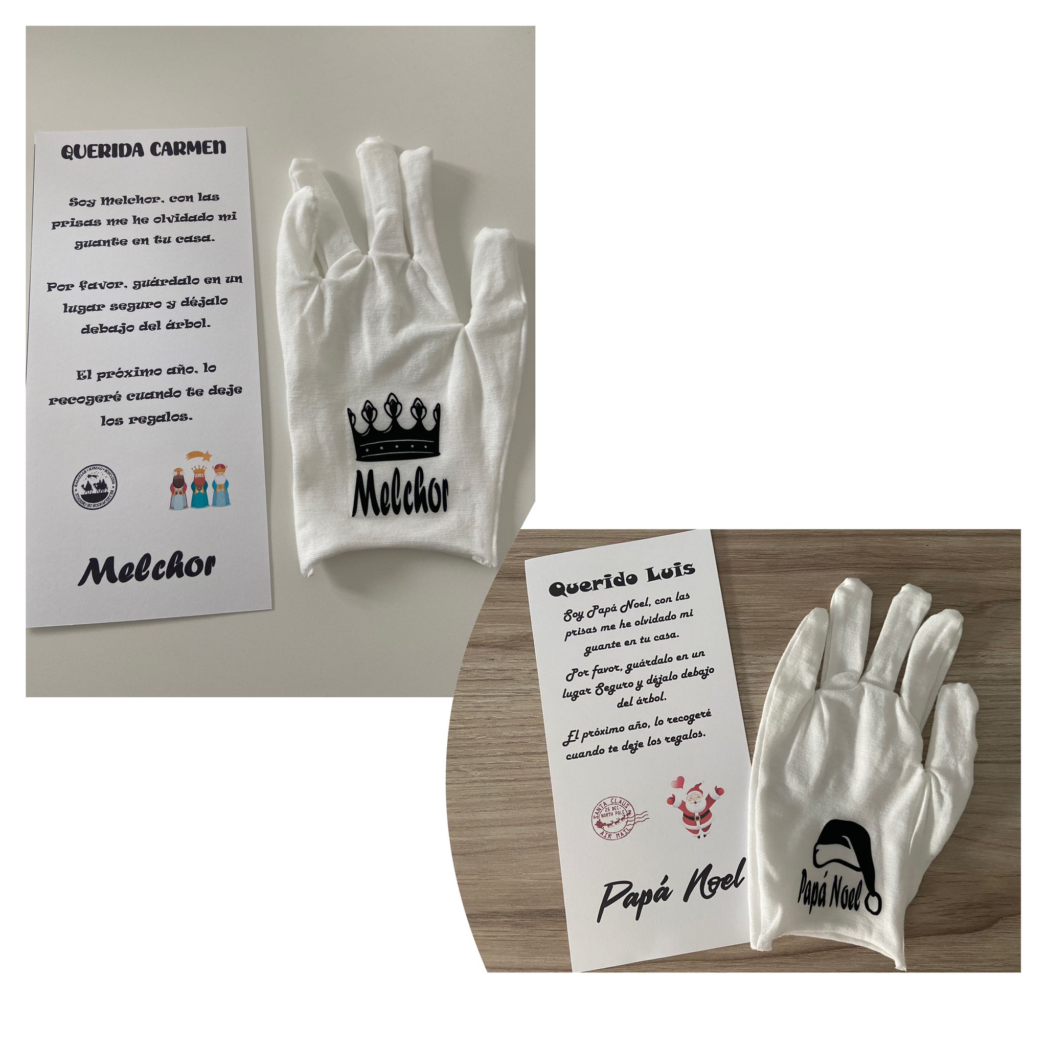 Guantes de Melchor y Papá Noel Personalizados