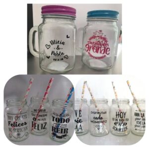 Vasos de Cristal con tapa y pajita Personalizados