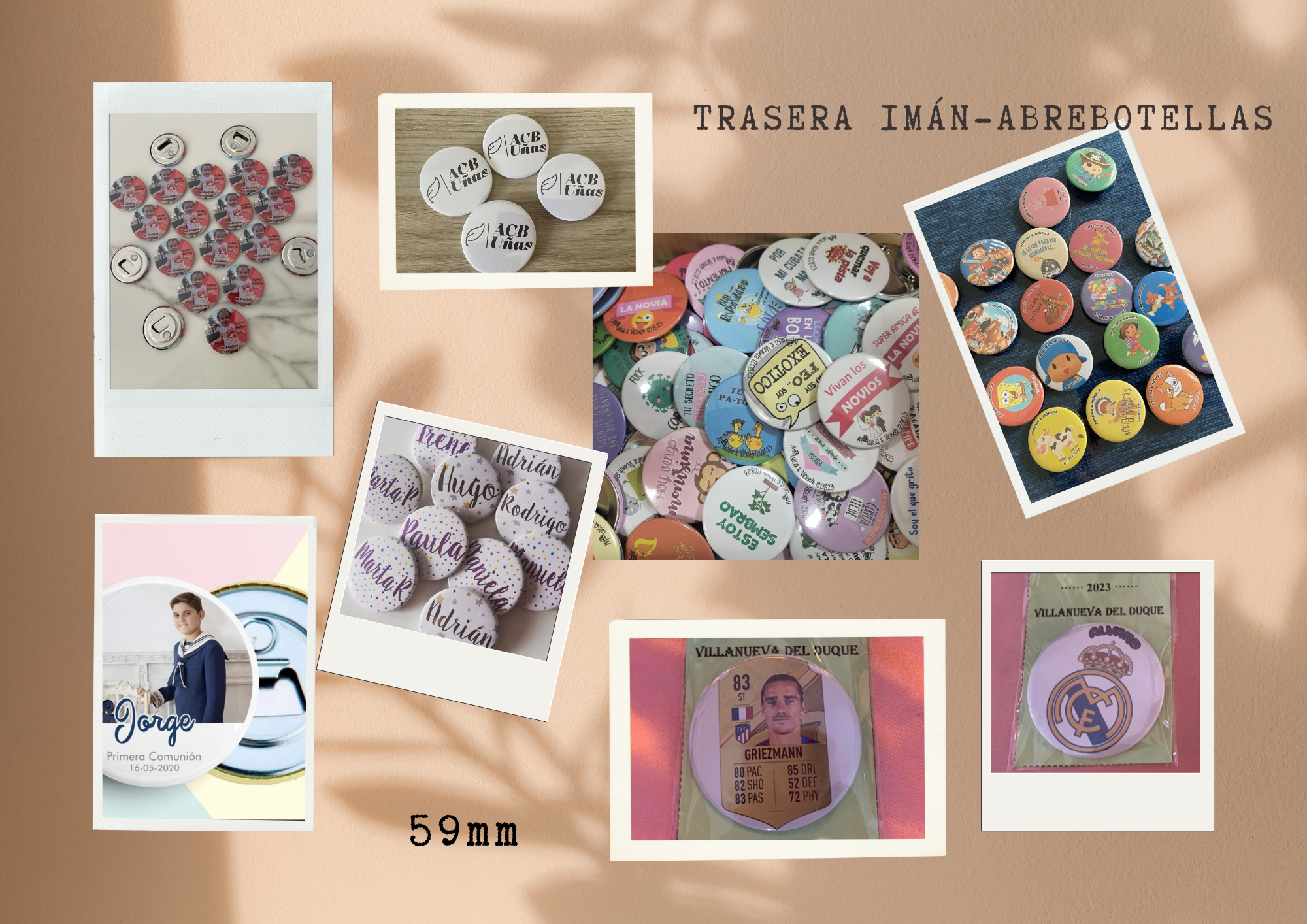 Chapas con trasera de imán-abridor 59 mm