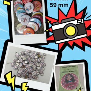 Chapas con trasera de alfiler 59 mm